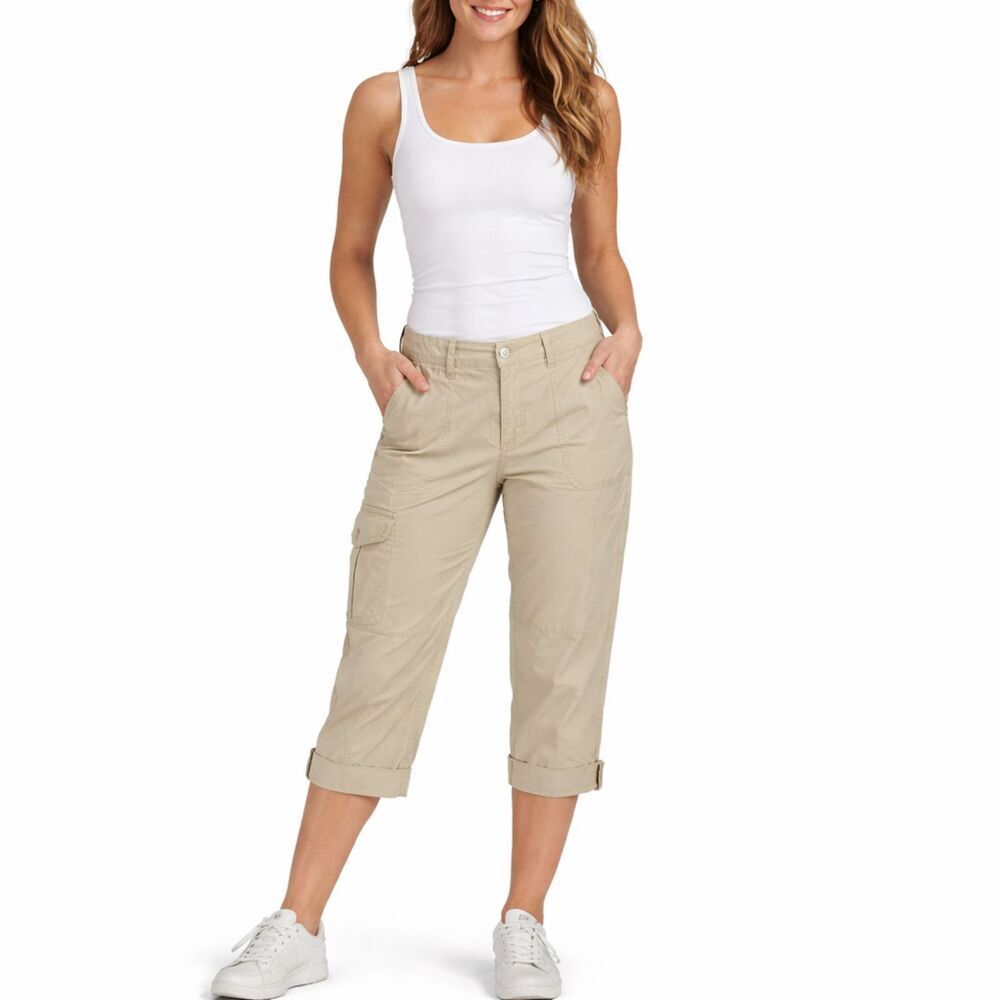 Chico's Beige Stretch Cotton Cargo Capri Pants Size 2P